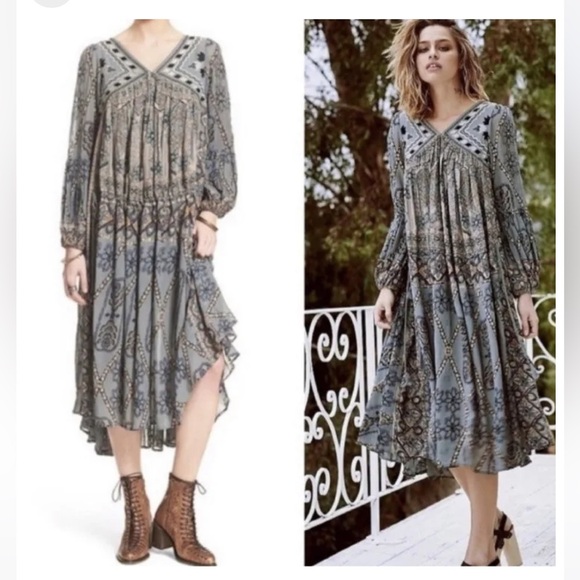 Free People Pink City Maxi Embroidered Blue Size S - Picture 1 of 10